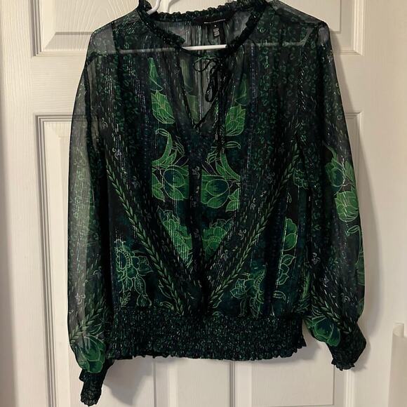 White House Black Market Tops - White House Black Market Women's Blouse Lurex Long Sleeve Print Blouse Size S